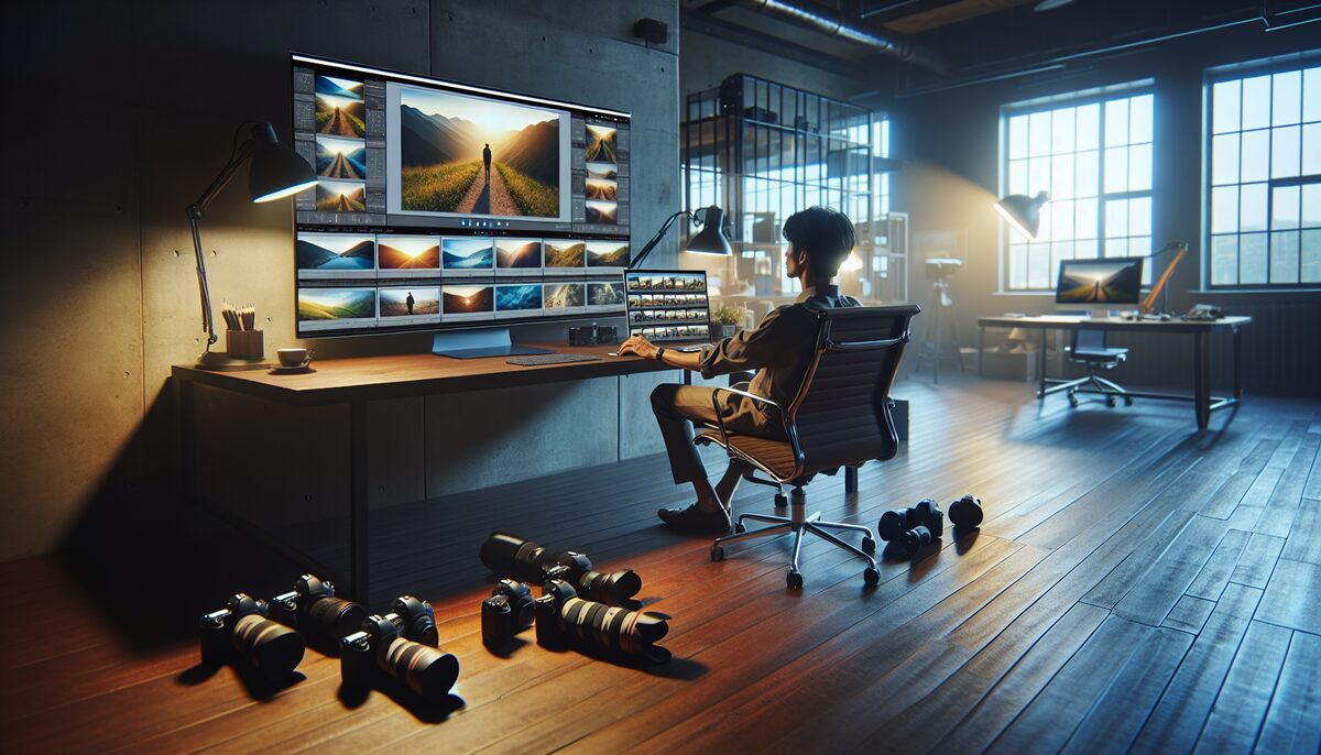 Photographer editing in studio